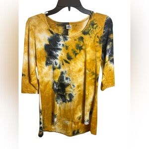 Golden Sunburst Tie-Dye Tee | Luxe Soft Boho Chic Top Dreamy Wash | Size 4–6